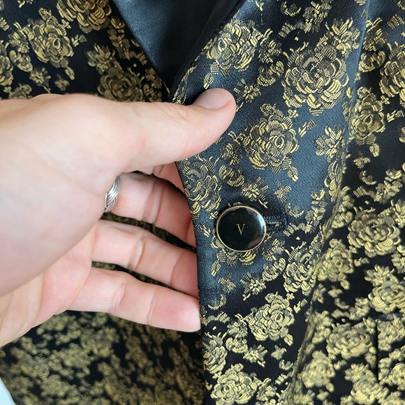 Vintage Shawl Collar Gold Demask Roses Pattern Formal Dinner / Tux Jacket - Picture 3 of 7